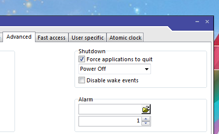 Alarm option under Advanced tab.