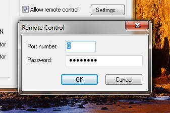Allow Remote Control window opened when settings button is pressed