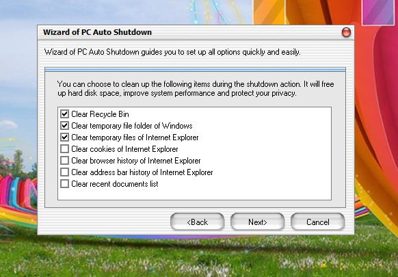 Clean-up screen of PC Auto Shutdown