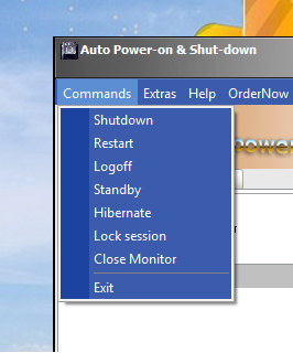 Commands Menu of Auto Power-on and Shutdown