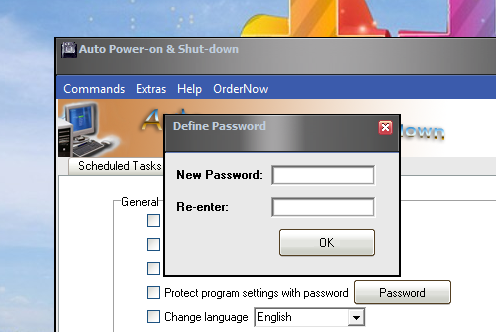Enter Password to protect the program settings