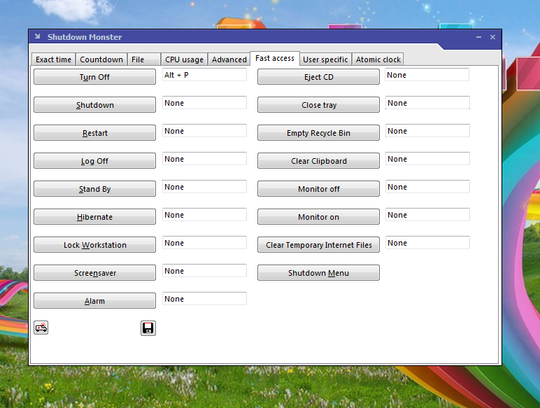 Fast access Tab to setup shortcuts to various tasks.