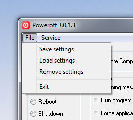 File Menu of Poweroff Software