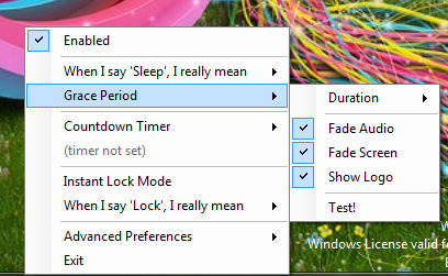 Grace Period submenu to specify Grace period duration such as 1 second, 5 seconds, 10 seconds, and so on.