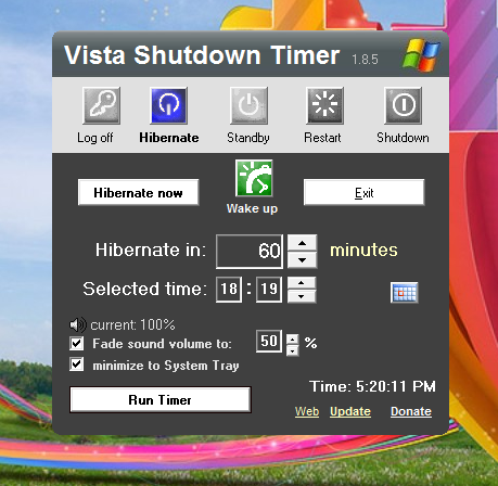 Hibernate Screen of Vista Shutdown Timer