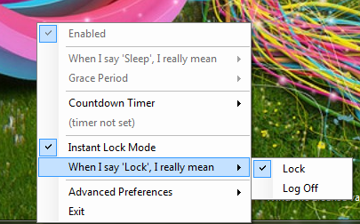 Lock and Log off options under Lock section