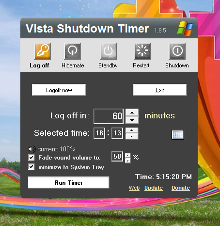 Log off page of Vista Shutdown timer