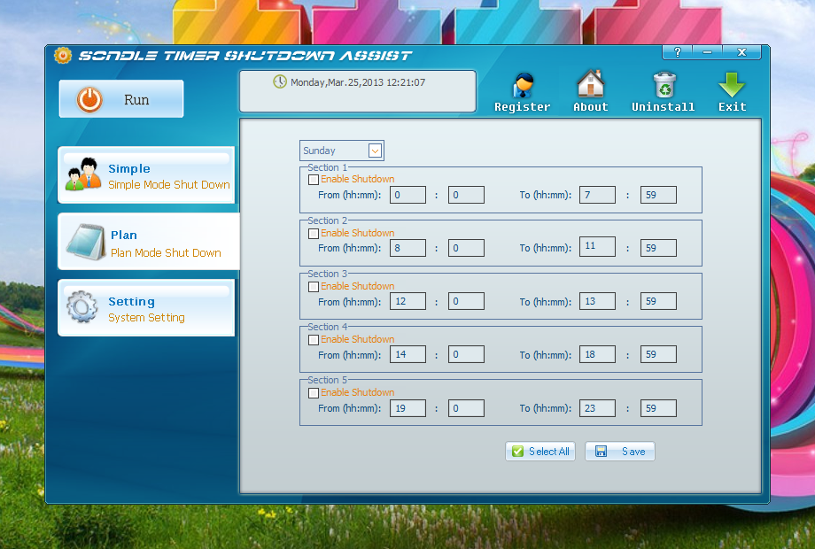 Plan Mode Shutdown Window of Sondle Timer Shutdown Assist