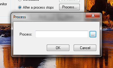 Process Window to select a process for automatic shutdown
