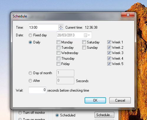 Schedule automatic power off for a day, Daily, or after specified seconds