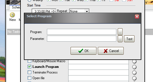 Select program window opened after selecting Launch program
