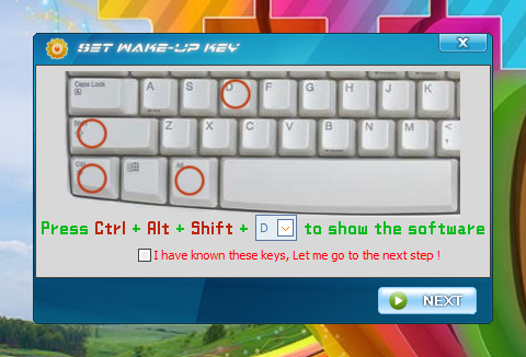 Set Wake-up key Window shows the shortcut keys to launch the Sondle Timer Shutdown Assist Software