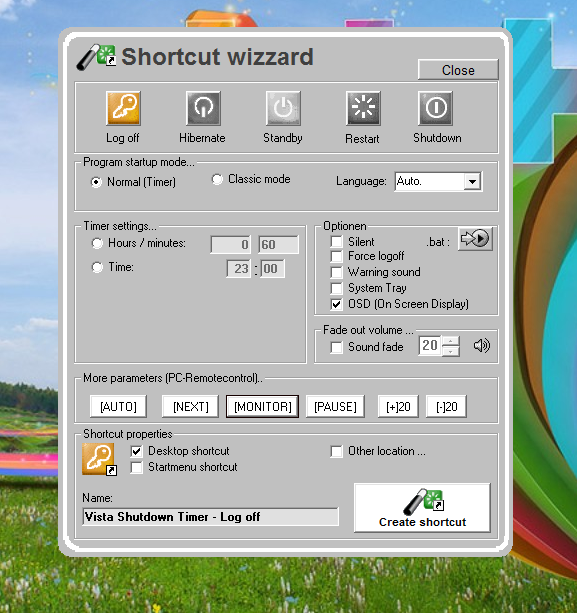 Shortcut Wizard Window in Info Window.