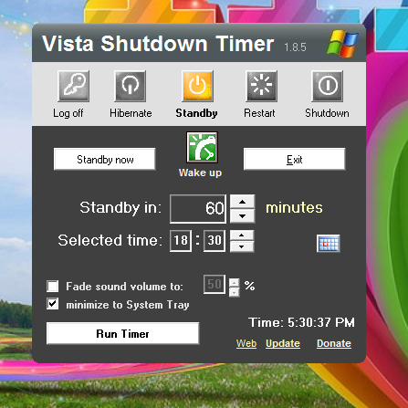 Standby screen of Vista Shutdown Timer