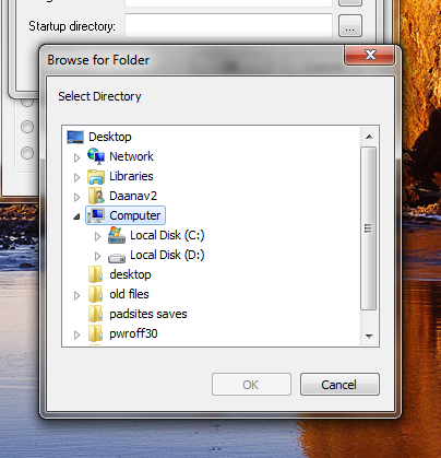 Startup directory Window under run program