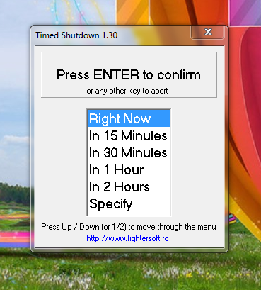Timed Shutdown software running on Windows 7