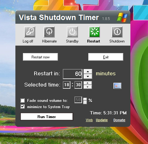 restart screen of Vista Shutdown Timer